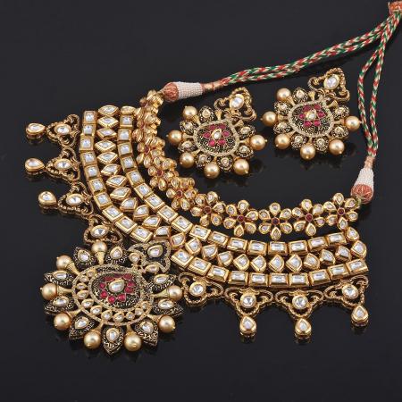 Bridal Kundan Meena Antique Heavy Necklace Set