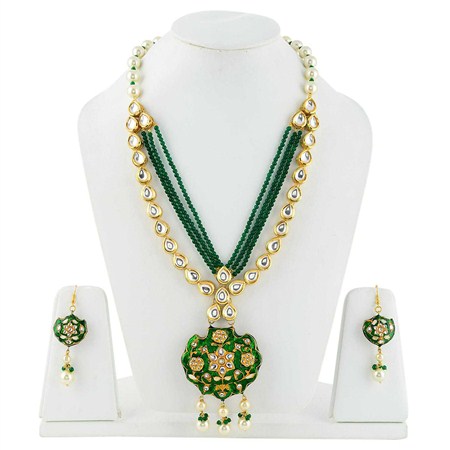 Floral Kundan Meena Traditional Necklace Set