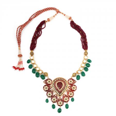 Traditional Heavy Kundan Meena Beaded Necklace Set