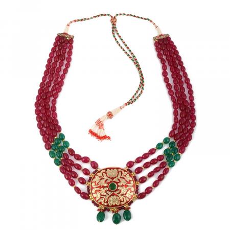 Traditional Heavy Kundan Meena Beaded Necklace Set
