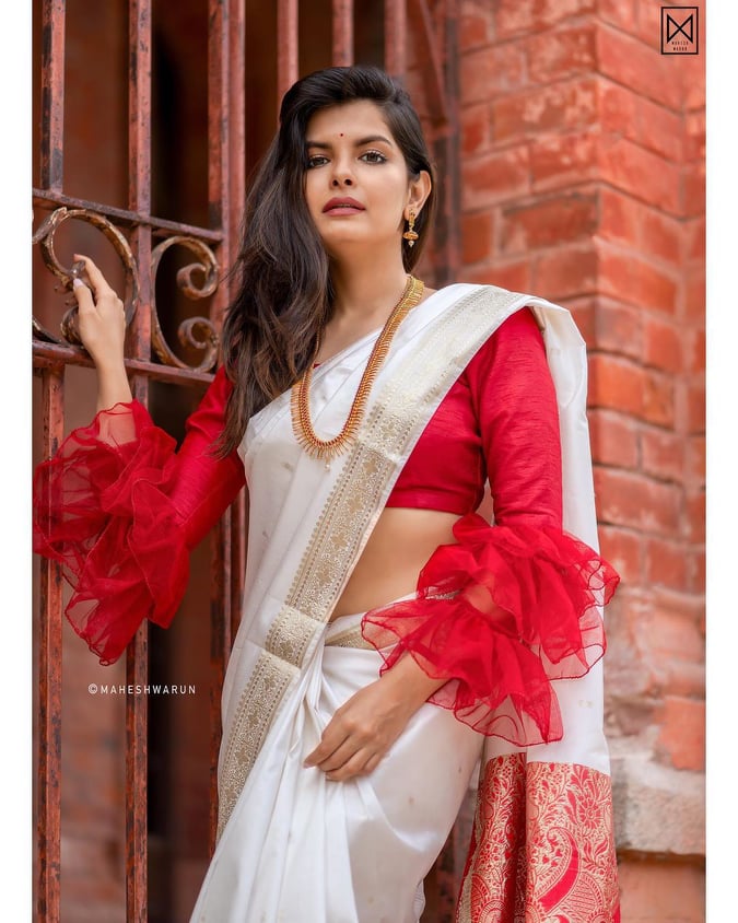 Ruffle Sleeves and Bell Sleeves Saree Blouse Designs