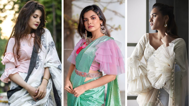 Ruffle Sleeves and Bell Sleeves Saree Blouse Designs