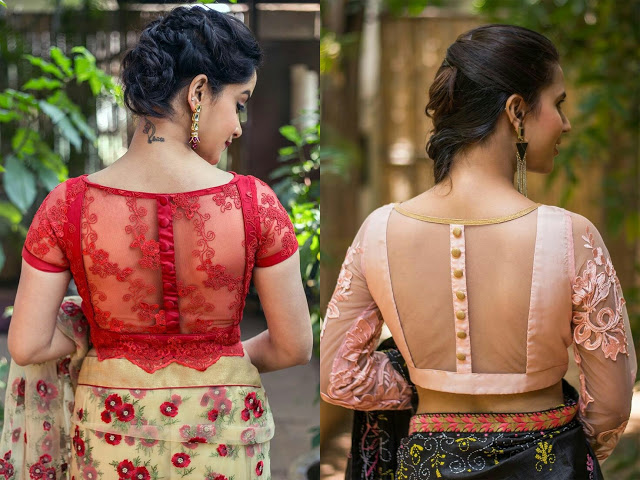 sheer back neck blouse designs