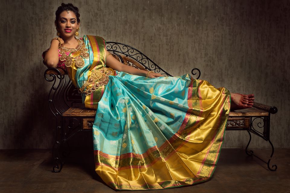 Beautiful kanjivaram saree from Mugdha art studio hand work blouse design  online saree sites ladies saree
