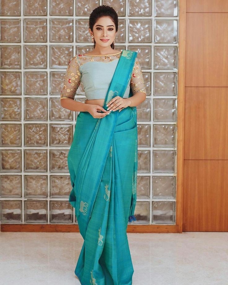 Indian Bollywood Banarasi Silk Saree Blouse designs wedding party wear sari  best | eBay