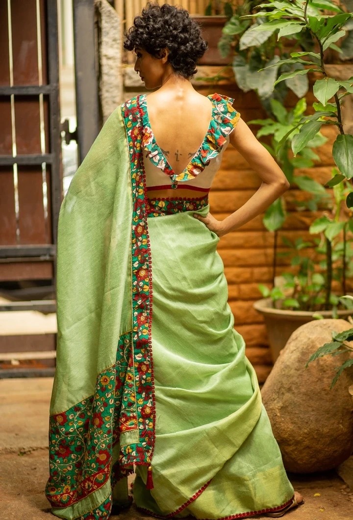 Saree With Matching Blouse Design and Mask