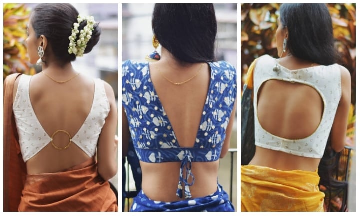Trendy and Stylish Back Neck Blouse Designs For Saree - Tikli