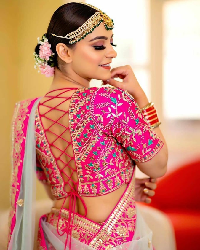 pure velvet blouse designs for bridal lehenga -8500102654 | Heenastyle