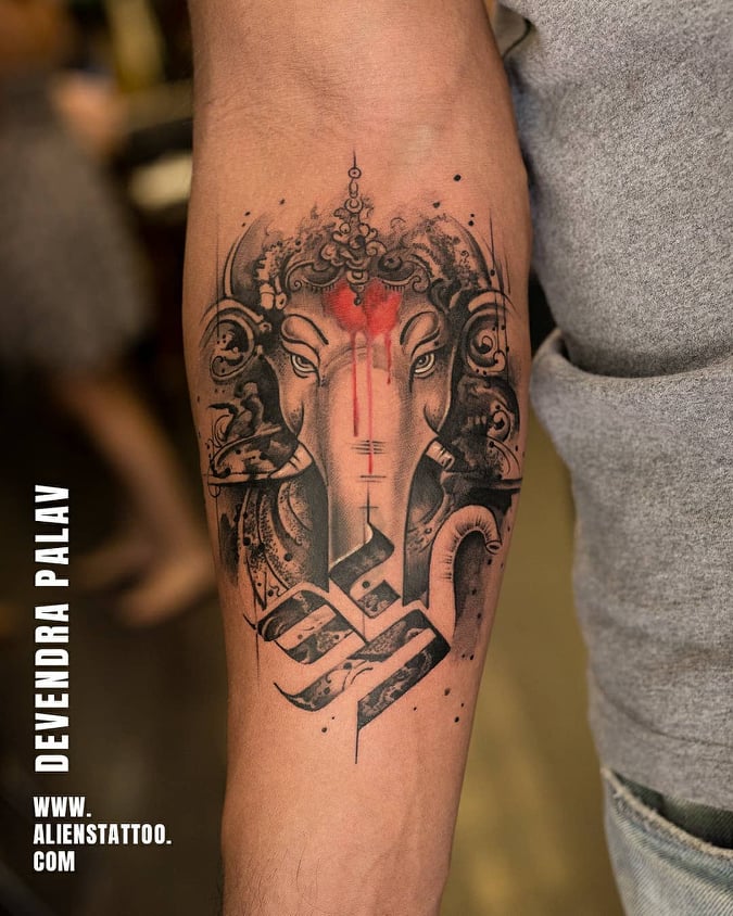 Om Ganesh Trishul Tattoo by artist Deepak Vetal at Ghatkopar Branch   Hình xăm ganesha Hình xăm Hình xăm đẹp