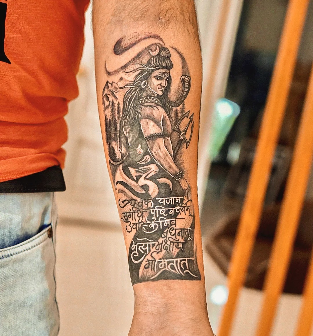 Trishul Tattoo with Damru and Har Har Mahadev  Hand tattoos for guys  Shiva tattoo design Om tattoo design