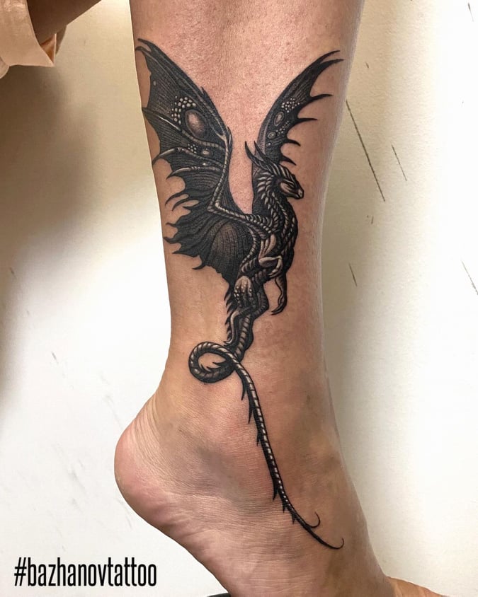 Black Dragon Tattoo On Leg  Tattoo Designs Tattoo Pictures