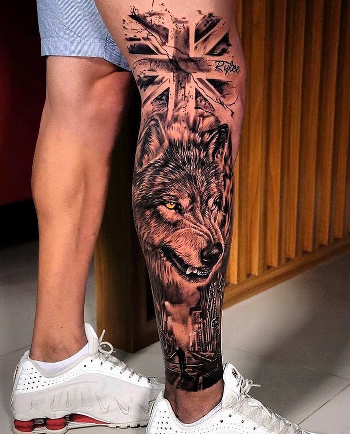 Details 90+ about wolf leg tattoo super hot .vn