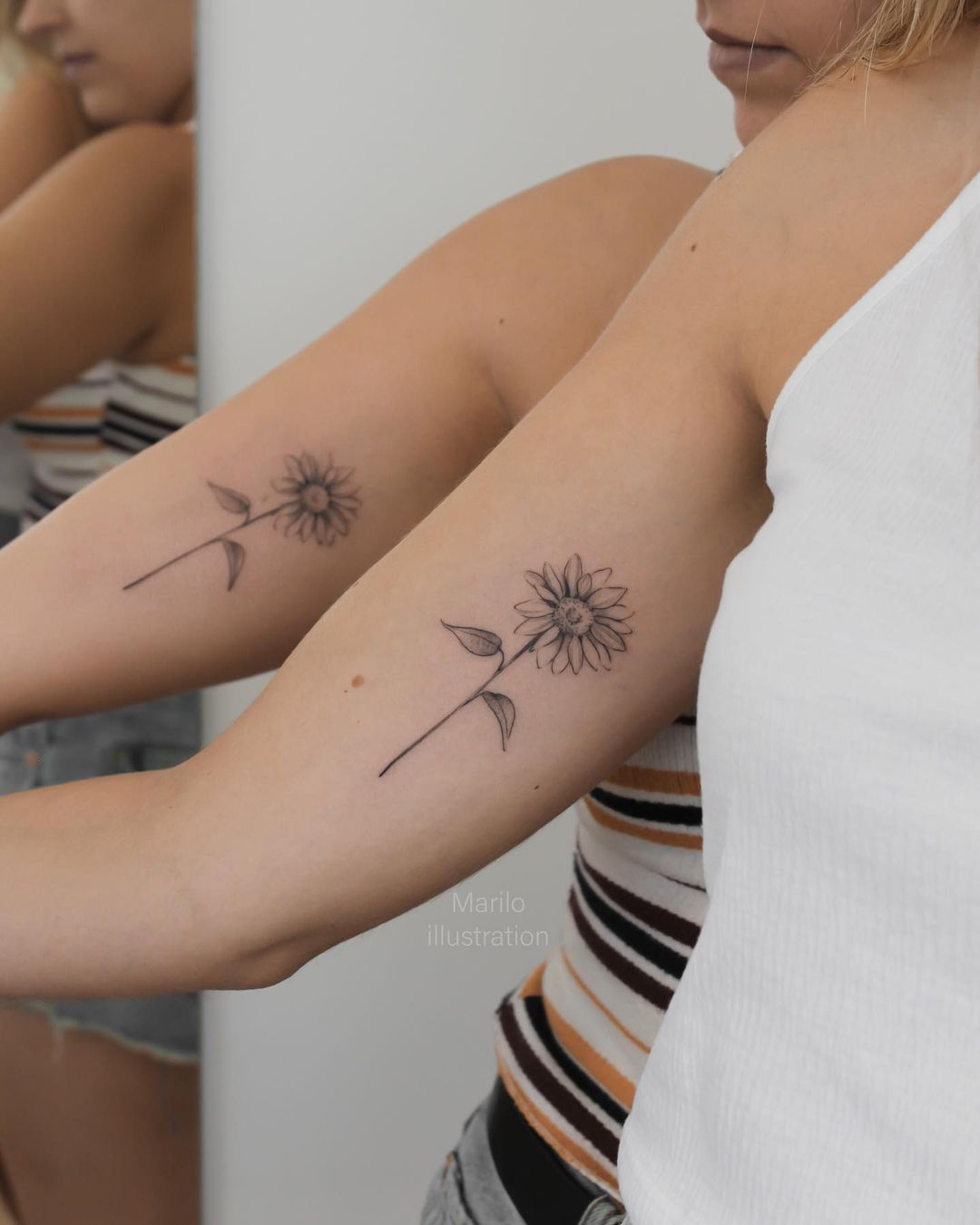 Matching tattoos Well walk everywhere together and the sun will always be  shining tattoo sunflower bestfr  Tattoos Matching tattoos Sister  tattoo designs