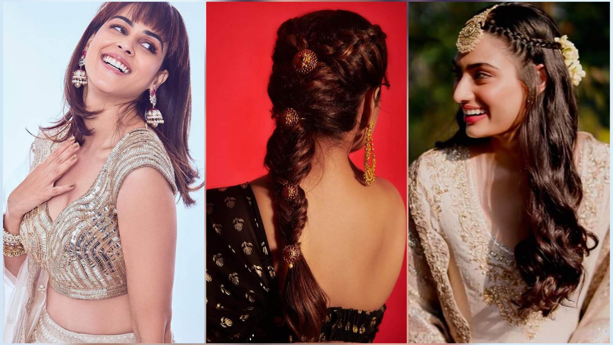 4 Cute and Easy Hairstyles For Lehenga | Open Hair Hairstyles - YouTube