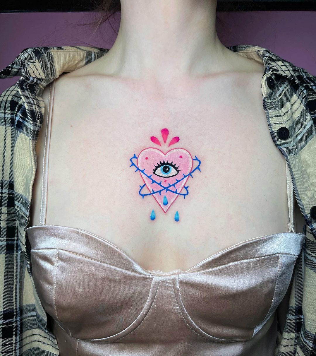 Biomechanical Chest Heart 3d Tattoo by Dimitri Tattoo