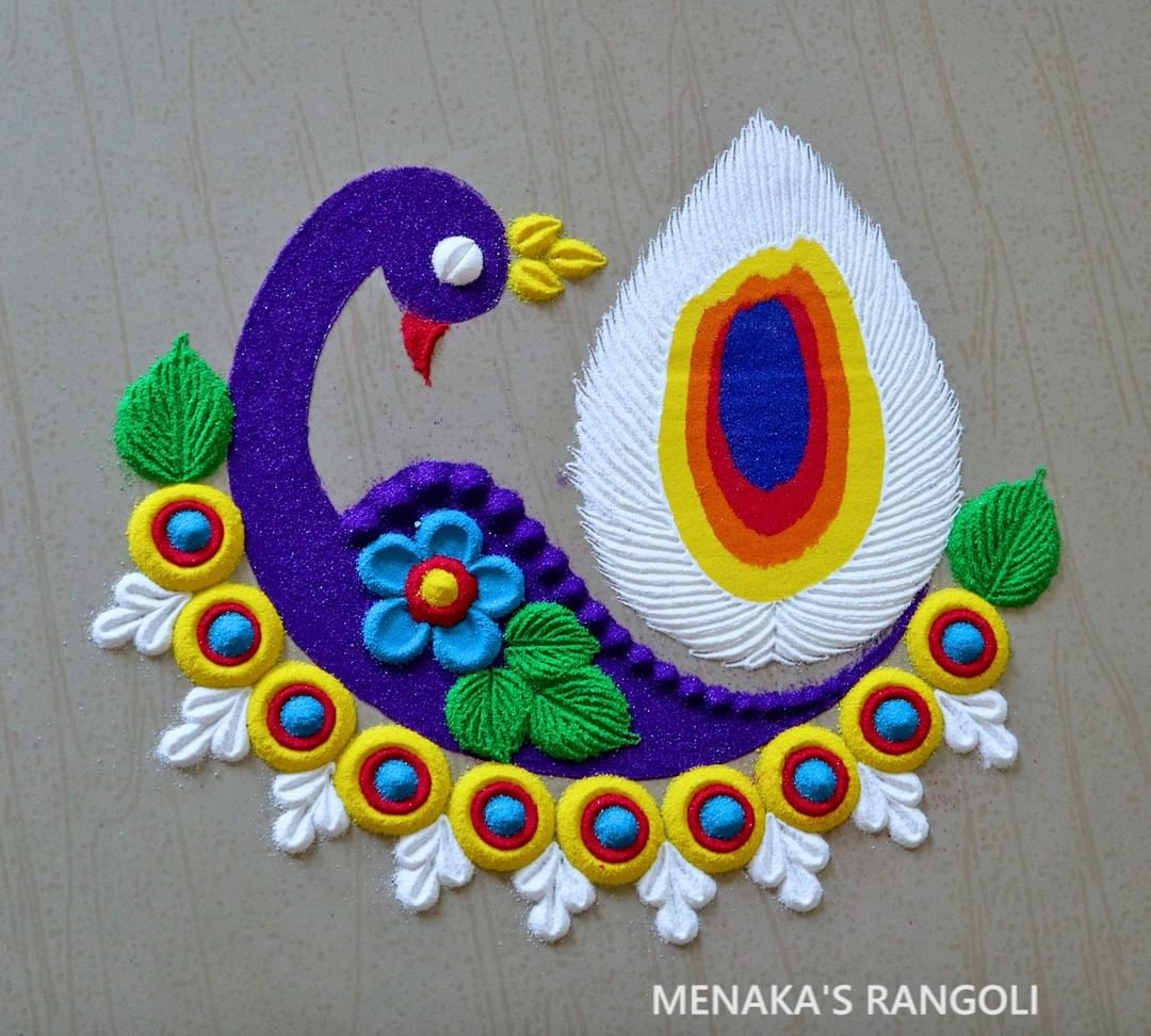 30+ Freehand Peacock Rangoli Designs for Decoration - Tikli