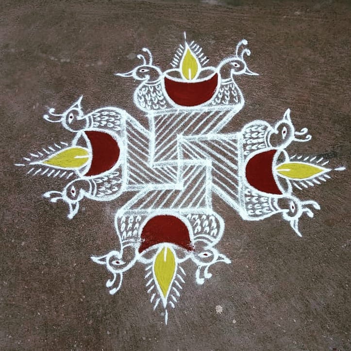 Rangoli designs with Peacock 