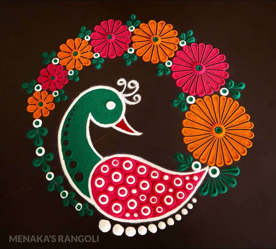Rangoli designs with Peacock 