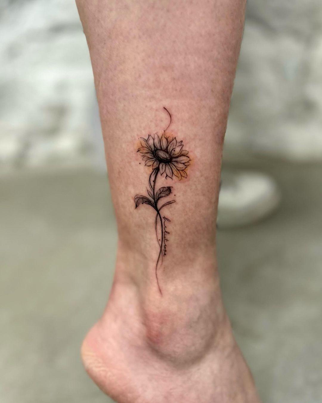 Ankle sunflower tattoo